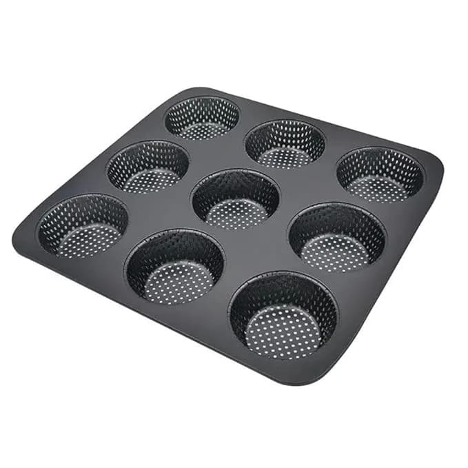 Round 9 Big Slots Teflon Coated Perforated Muffin Mould (Slot Size: 8x3cm)