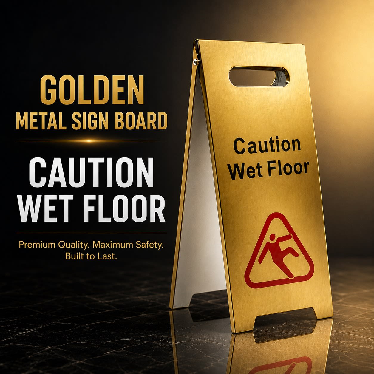 Golden Metal Sign Board - Caution Wet Floor