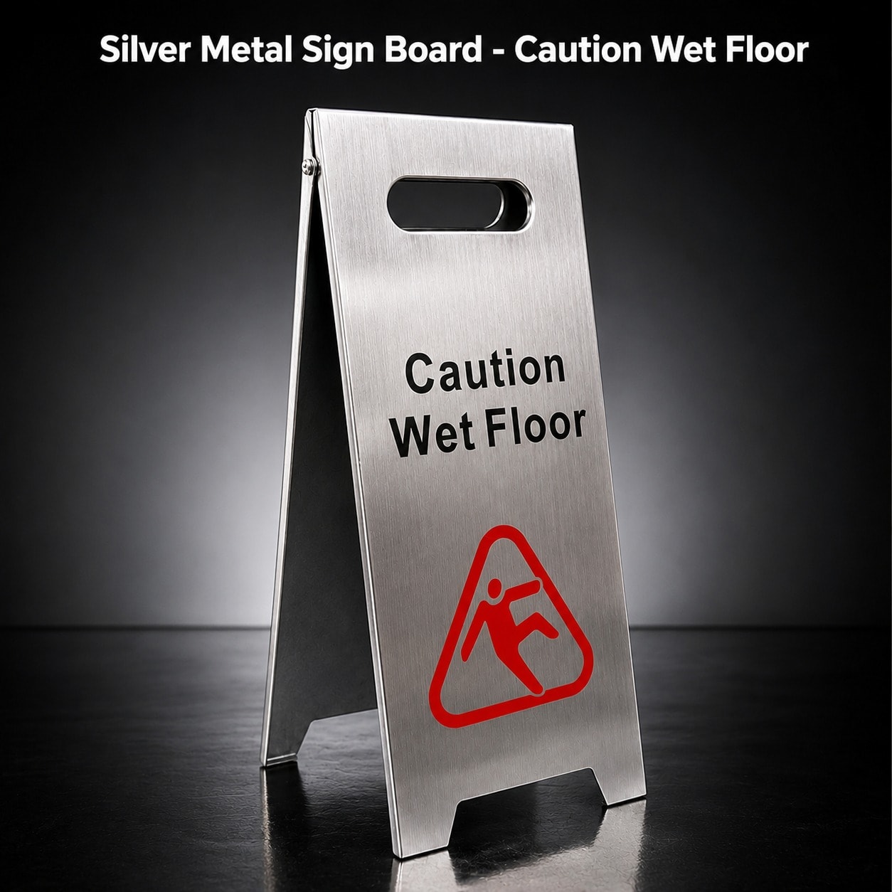 Silver Metal Sign Board - Caution Wet Floor