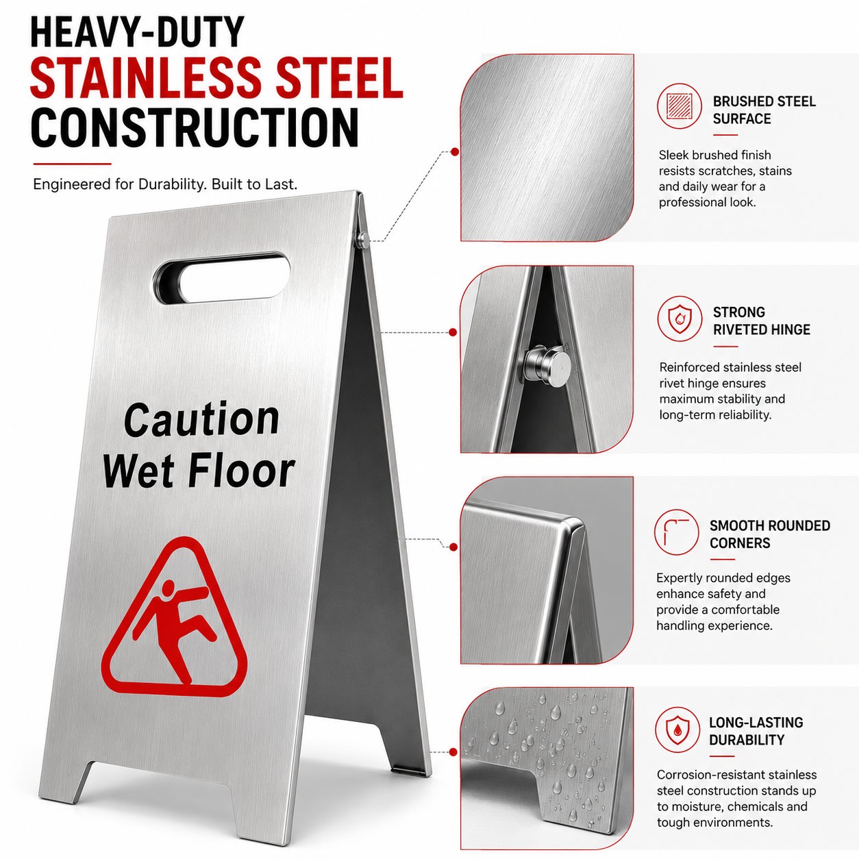 Silver Metal Sign Board - Caution Wet Floor — view 6