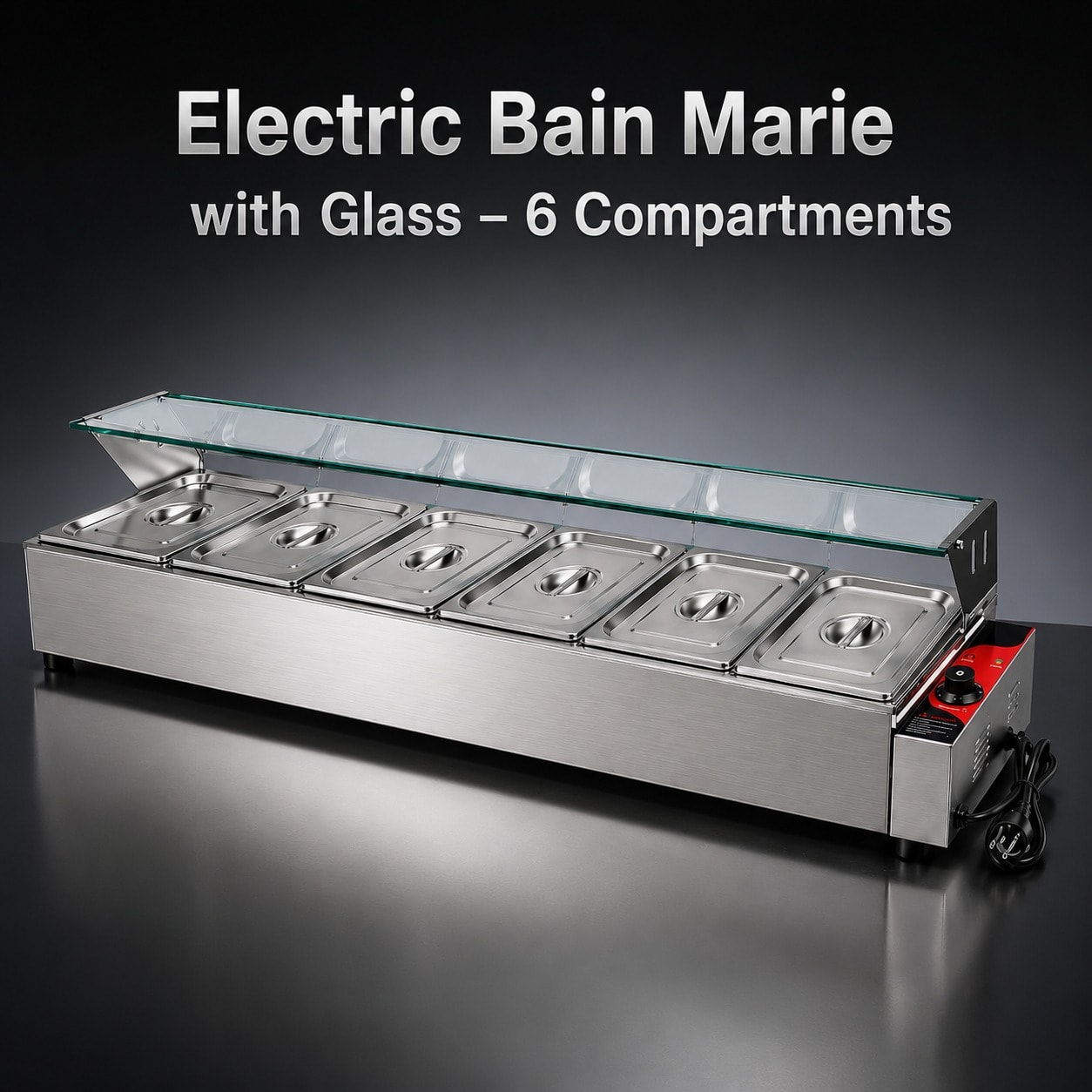 Electric Bain Marie with Glass - 6 Compartments (6 GN Pans of 1/2 100mm ~ 5.5L/Pan)