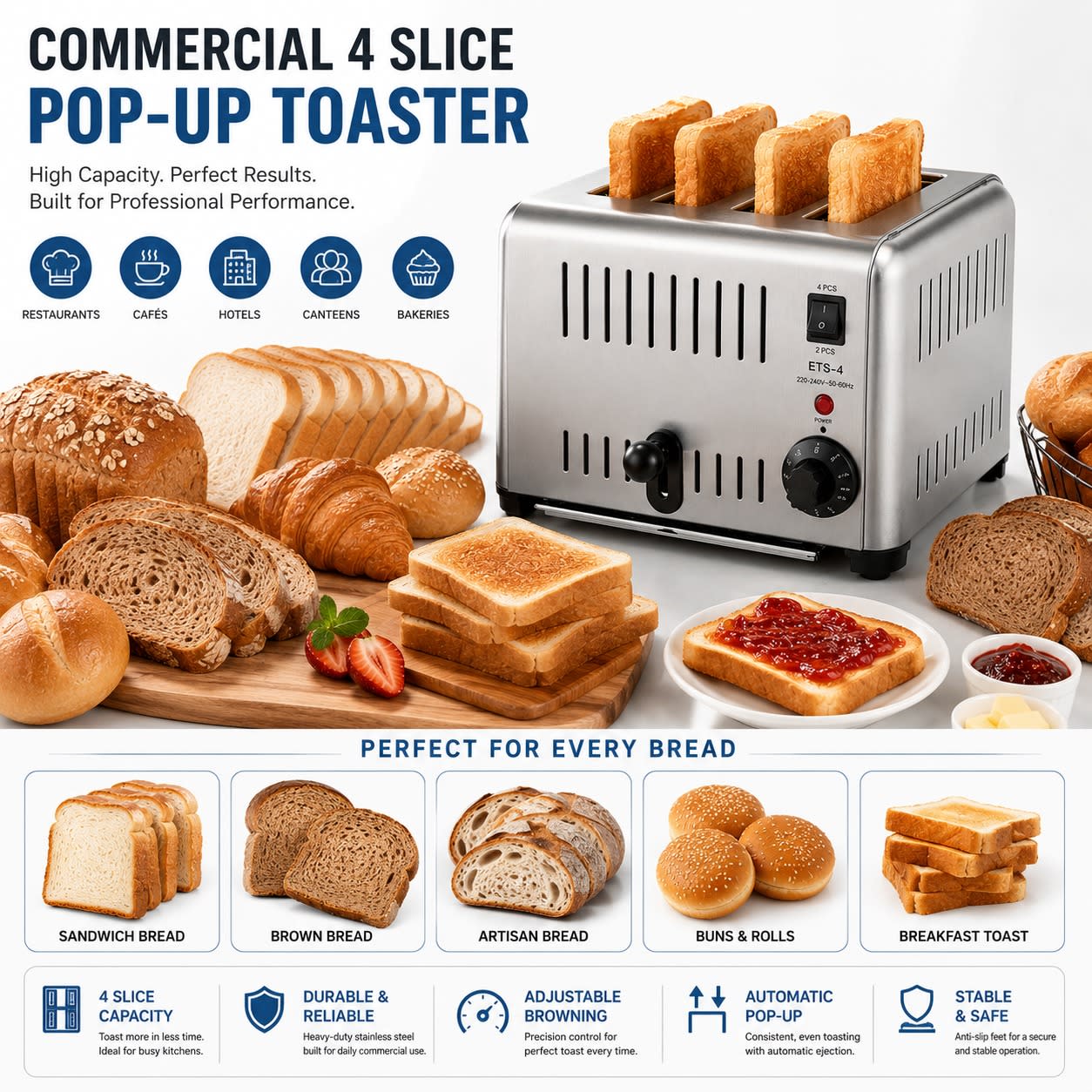 Electric Commercial 4 Slice Heavy Pop-Up Toaster — view 3
