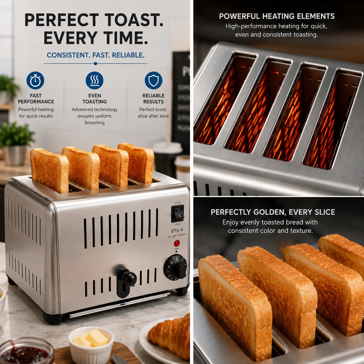 Electric Commercial 4 Slice Heavy Pop-Up Toaster — view 4