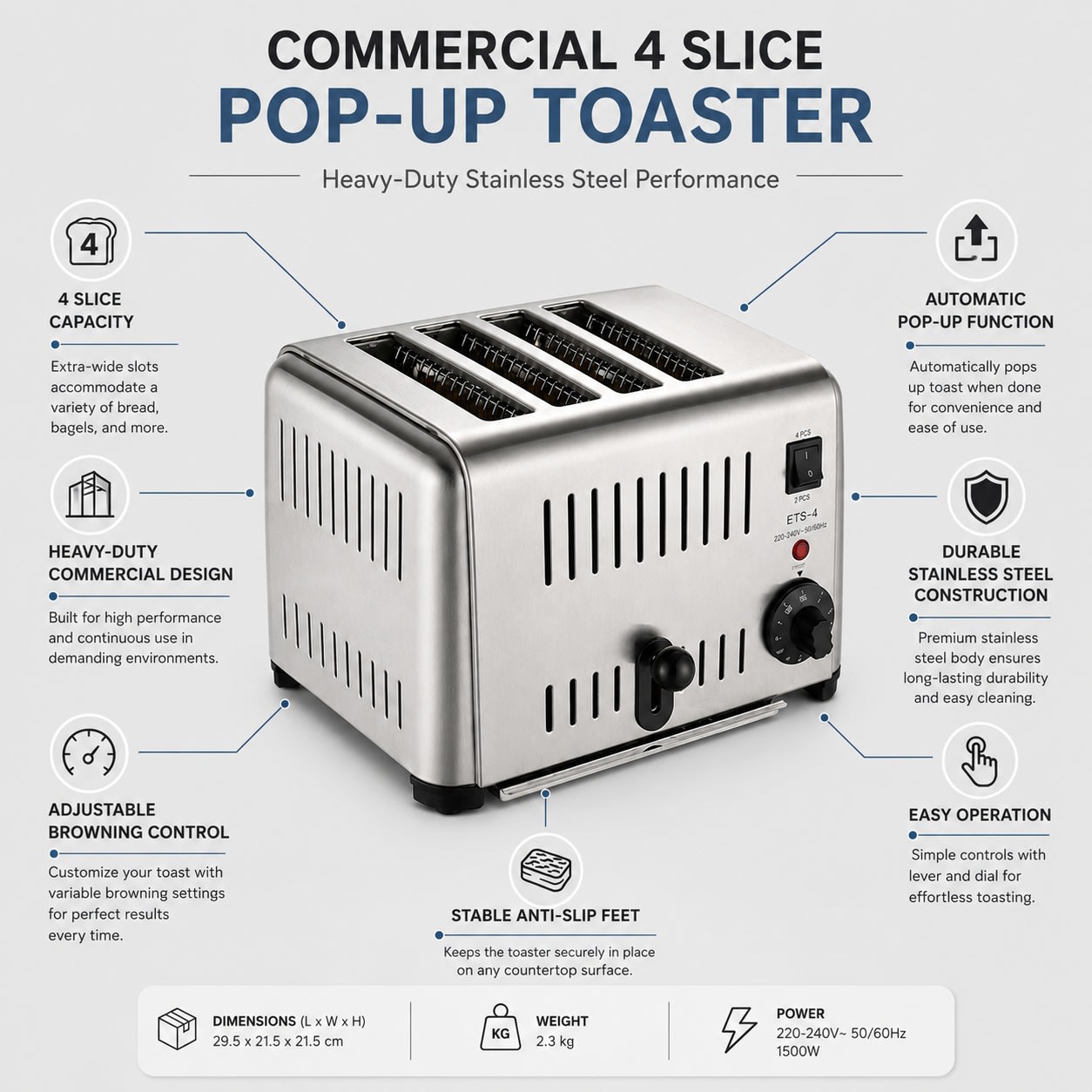 Electric Commercial 4 Slice Heavy Pop-Up Toaster — view 6