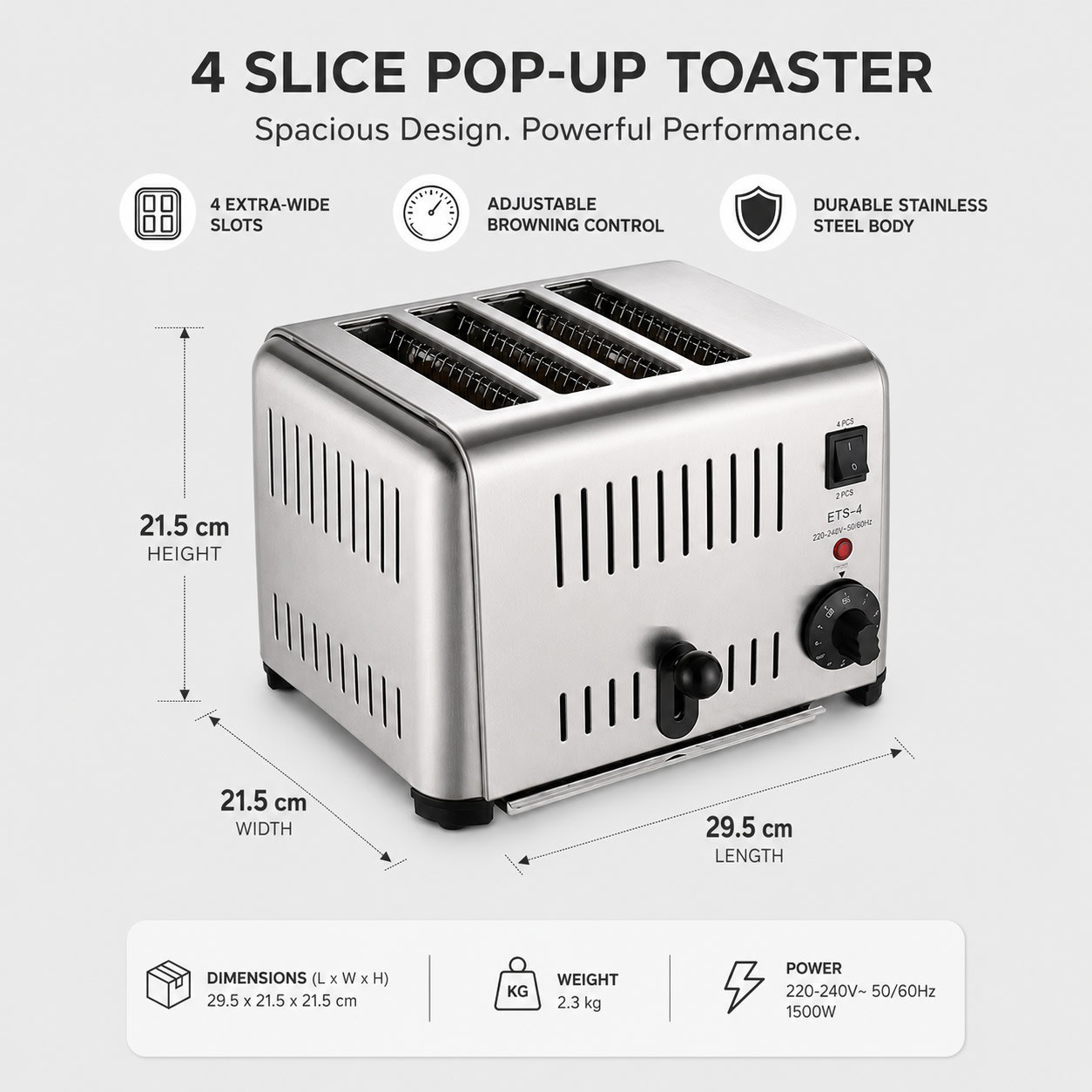 Electric Commercial 4 Slice Heavy Pop-Up Toaster — view 2