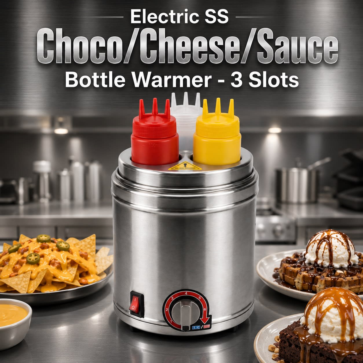 Electric SS Choco/Cheese/Sauce Bottle Warmer - 3 Slots