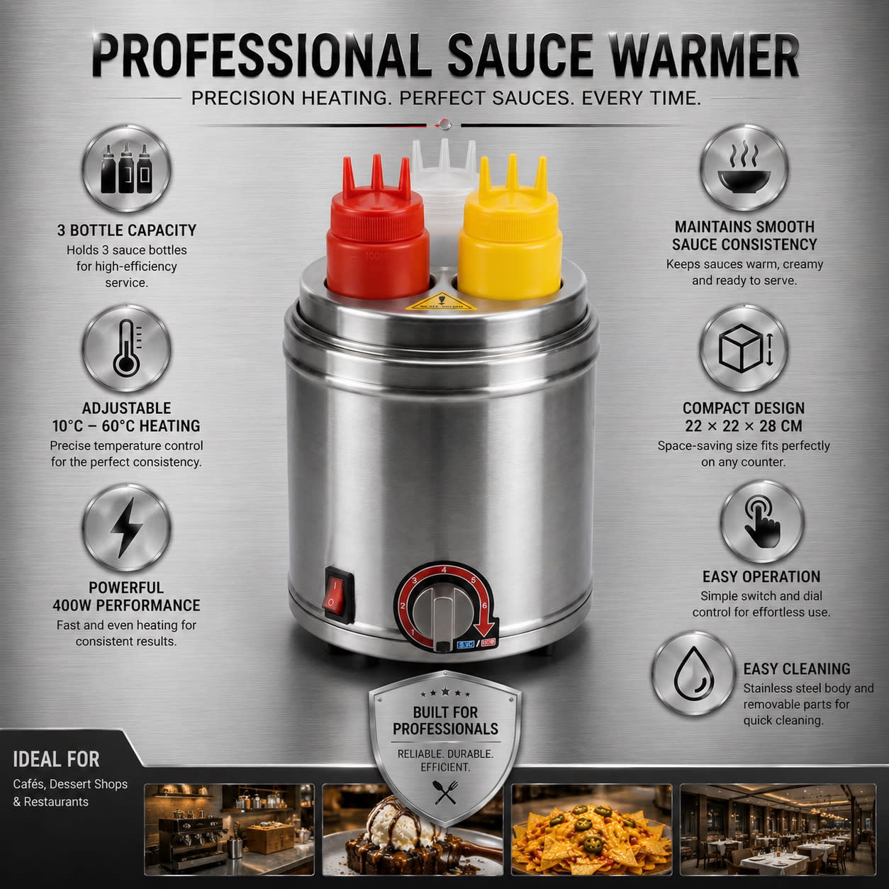 Electric SS Choco/Cheese/Sauce Bottle Warmer - 3 Slots — view 3