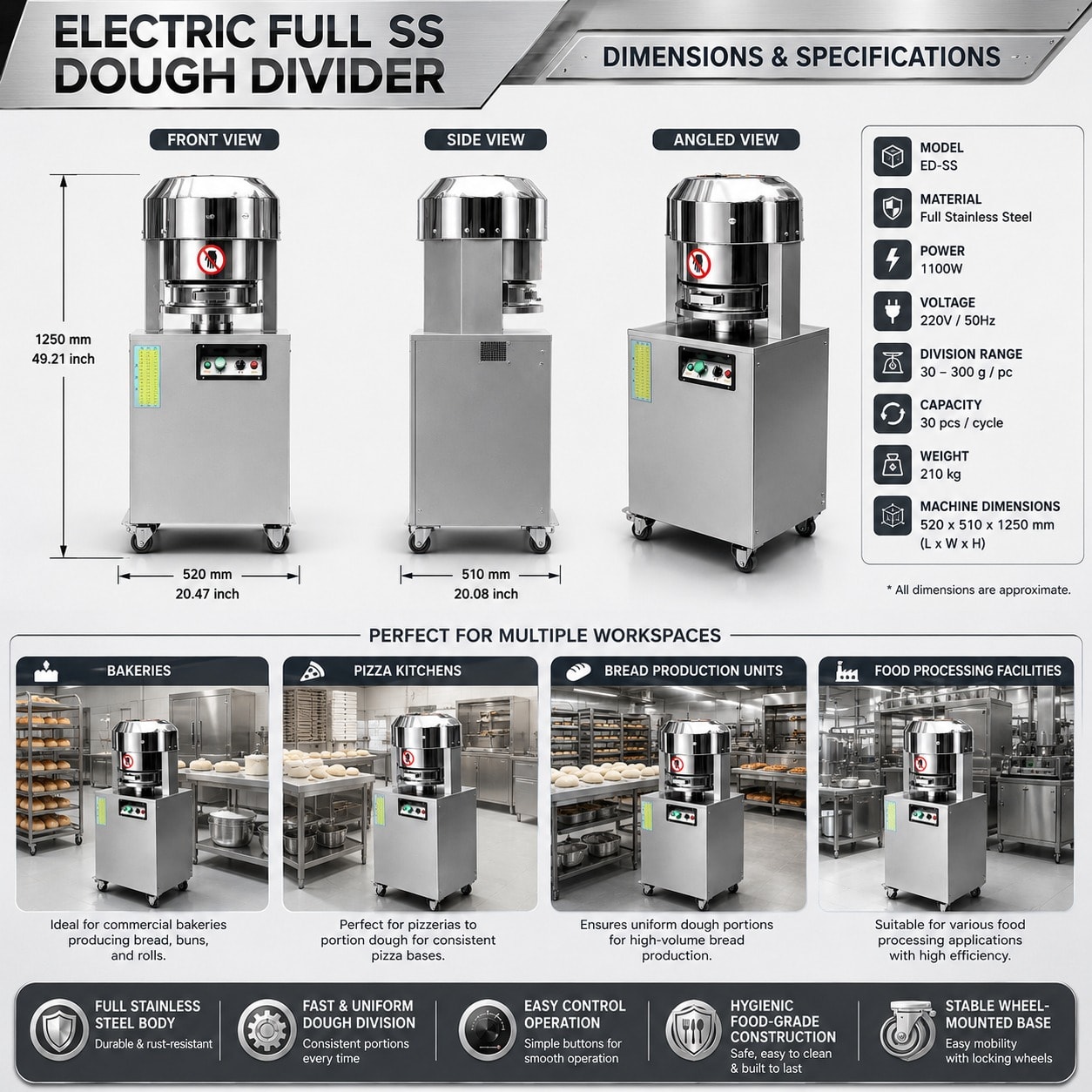 Electric Full SS Dough Divider — view 3