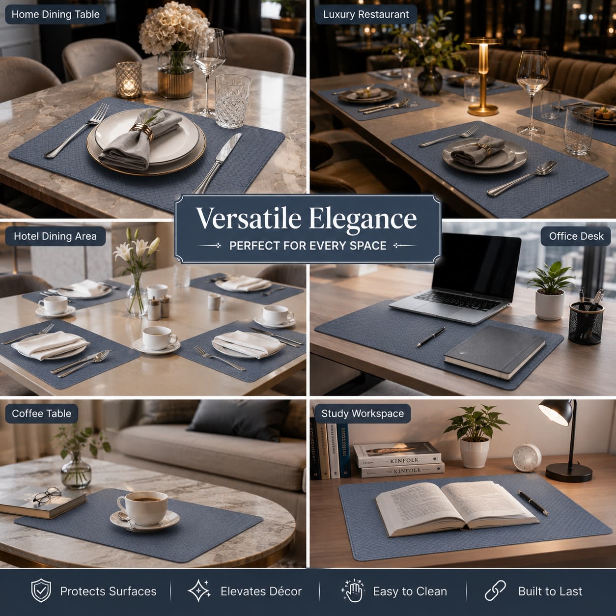 Premium Leather Type Table Mats with Grid Design — view 3