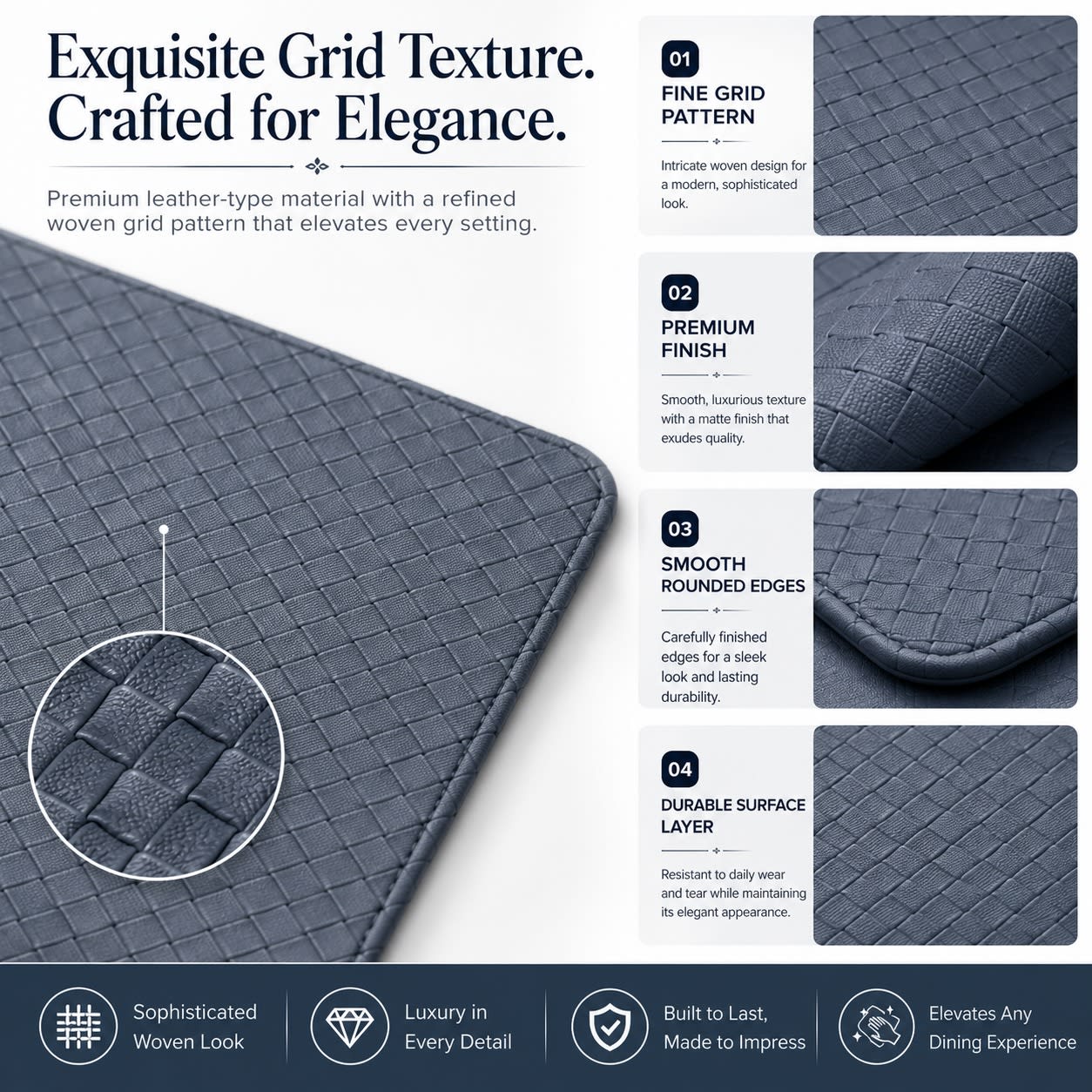 Premium Leather Type Table Mats with Grid Design — view 5