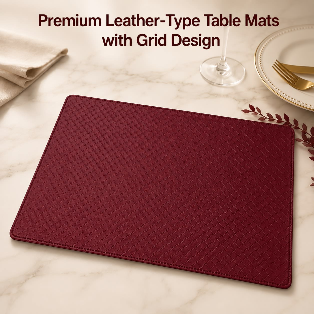 Premium Leather Type Table Mats with Grid Design