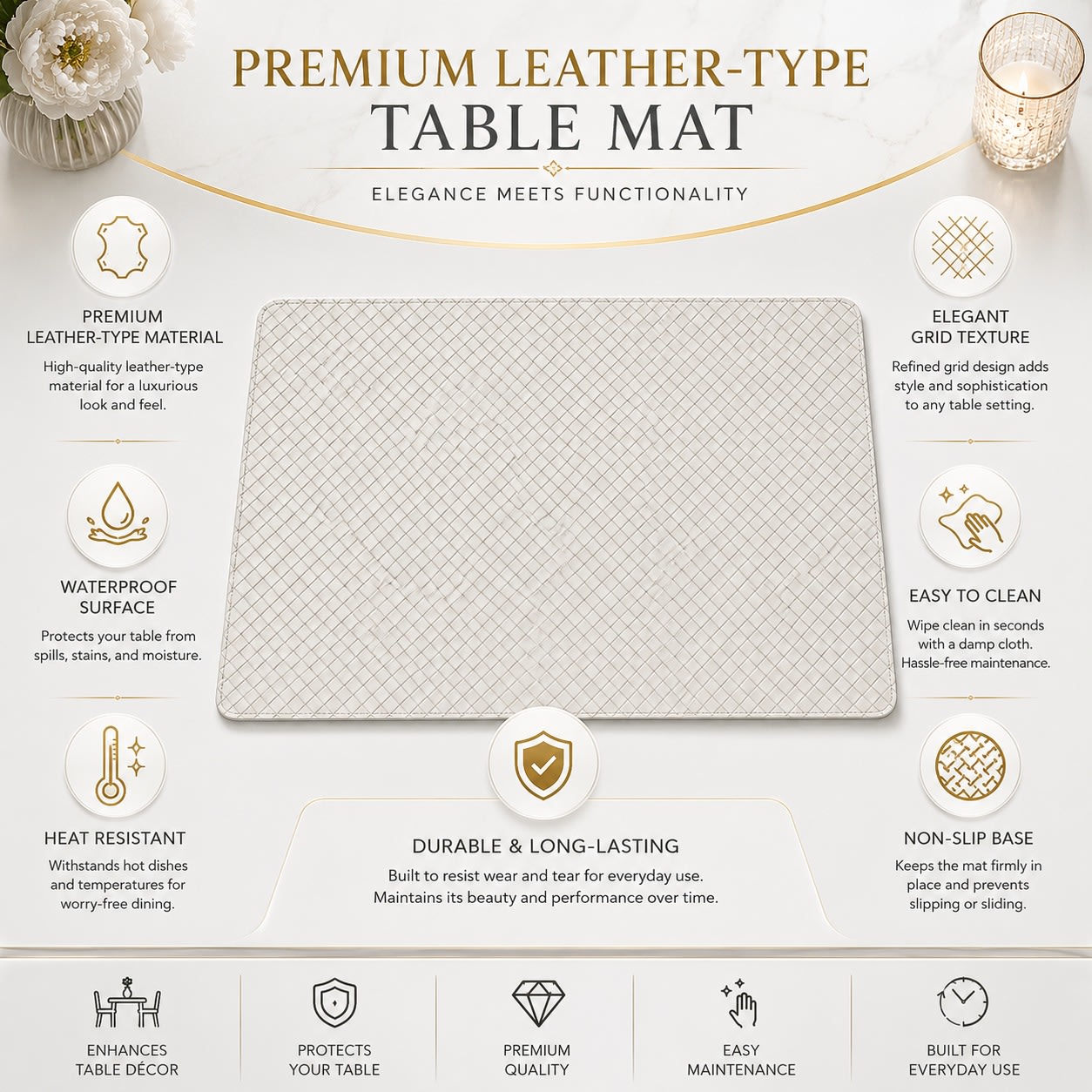 Premium Leather Type Table Mats with Grid Design — view 7
