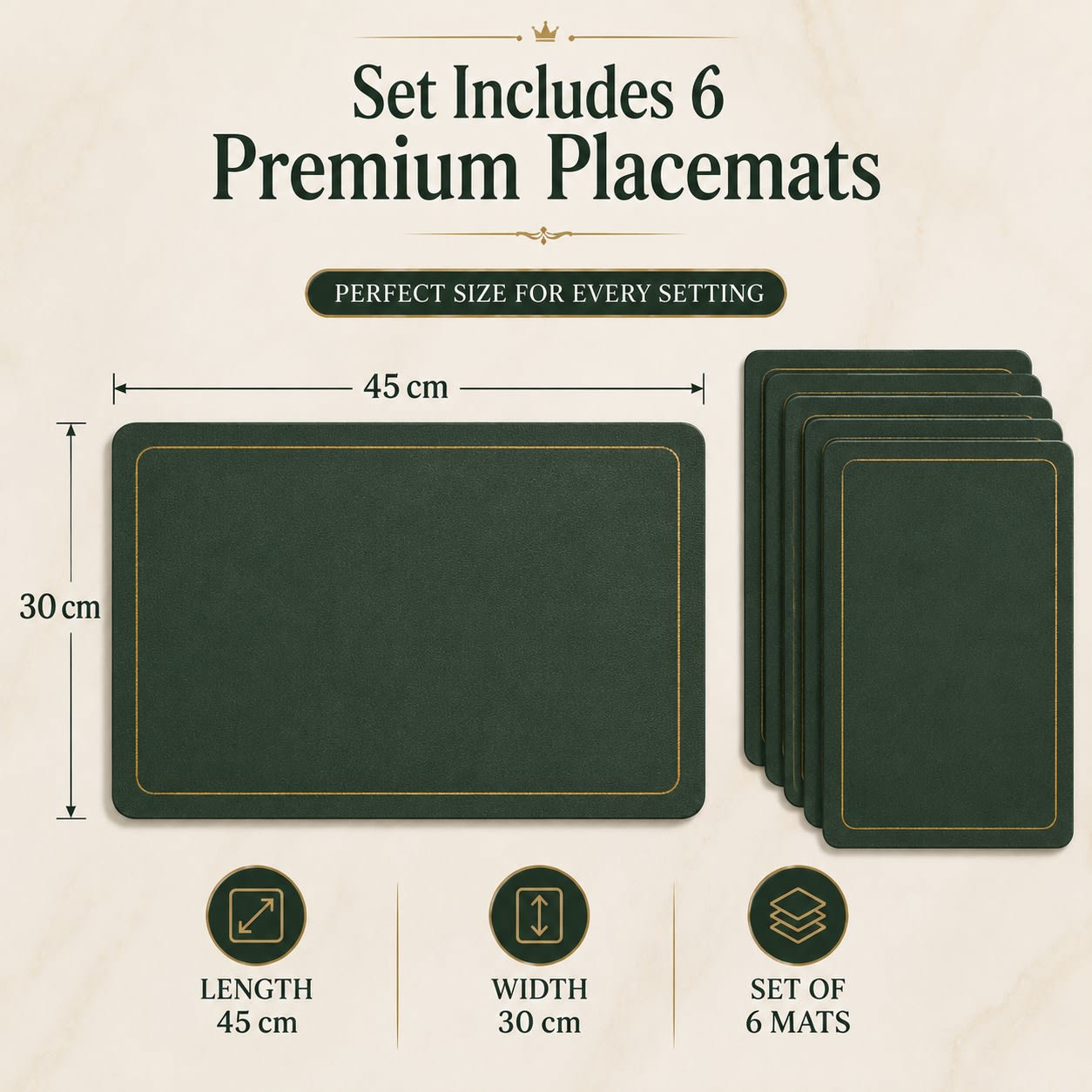 Premium Leather Type Table Mats with Golden Border - (Quantity: 6pcs) — view 3