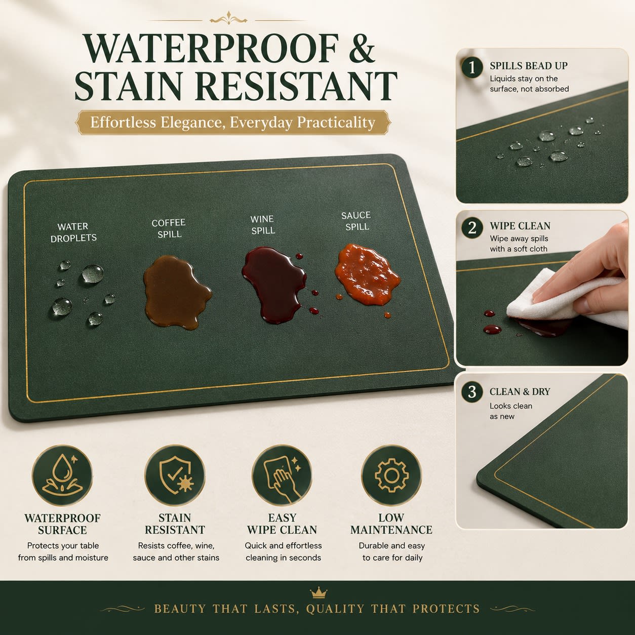 Premium Leather Type Table Mats with Golden Border - (Quantity: 6pcs) — view 5