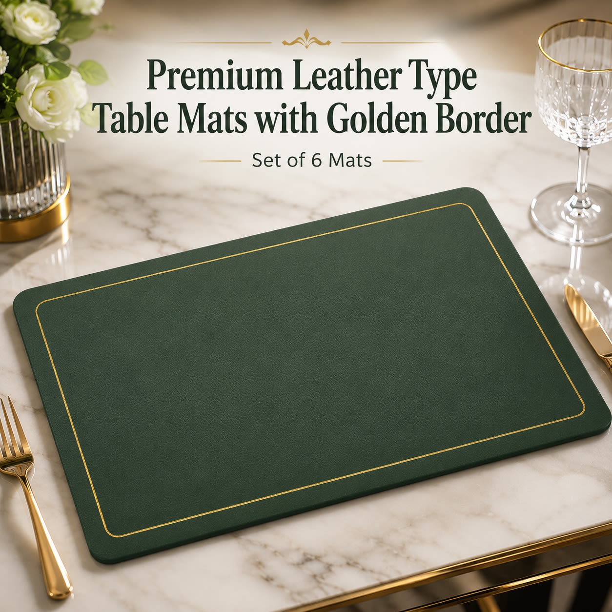 Premium Leather Type Table Mats with Golden Border - (Quantity: 6pcs) — view 8