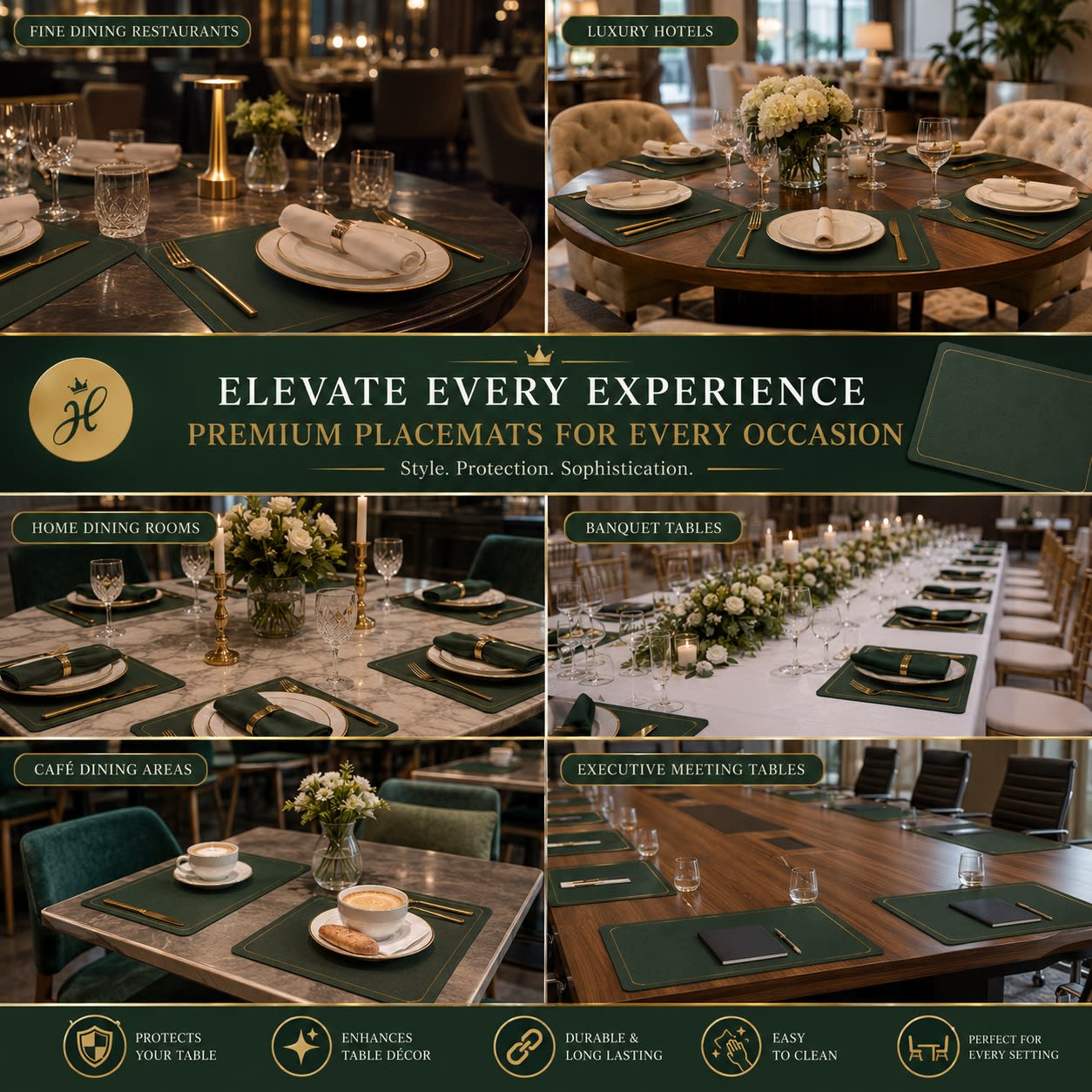 Premium Leather Type Table Mats with Golden Border - (Quantity: 6pcs) — view 9