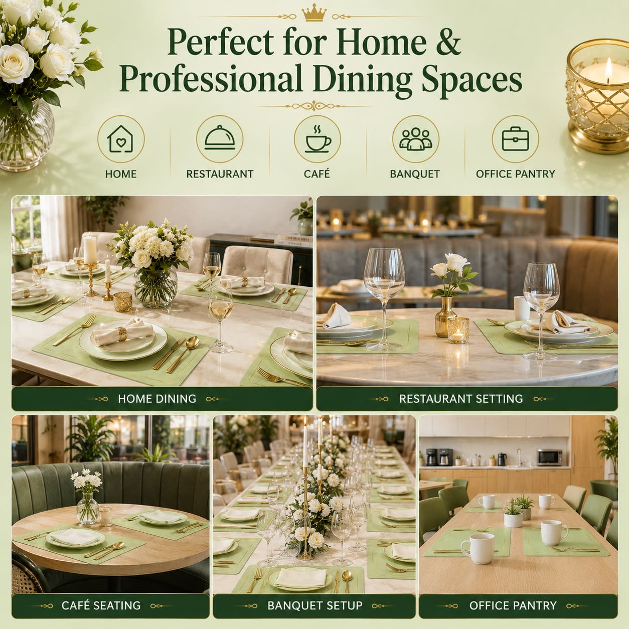 Premium Leather Type Table Mats with Golden Border - (Quantity: 6pcs) — view 3