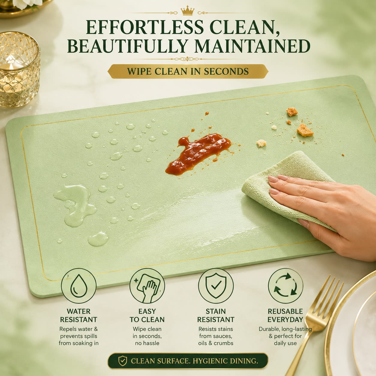 Premium Leather Type Table Mats with Golden Border - (Quantity: 6pcs) — view 4