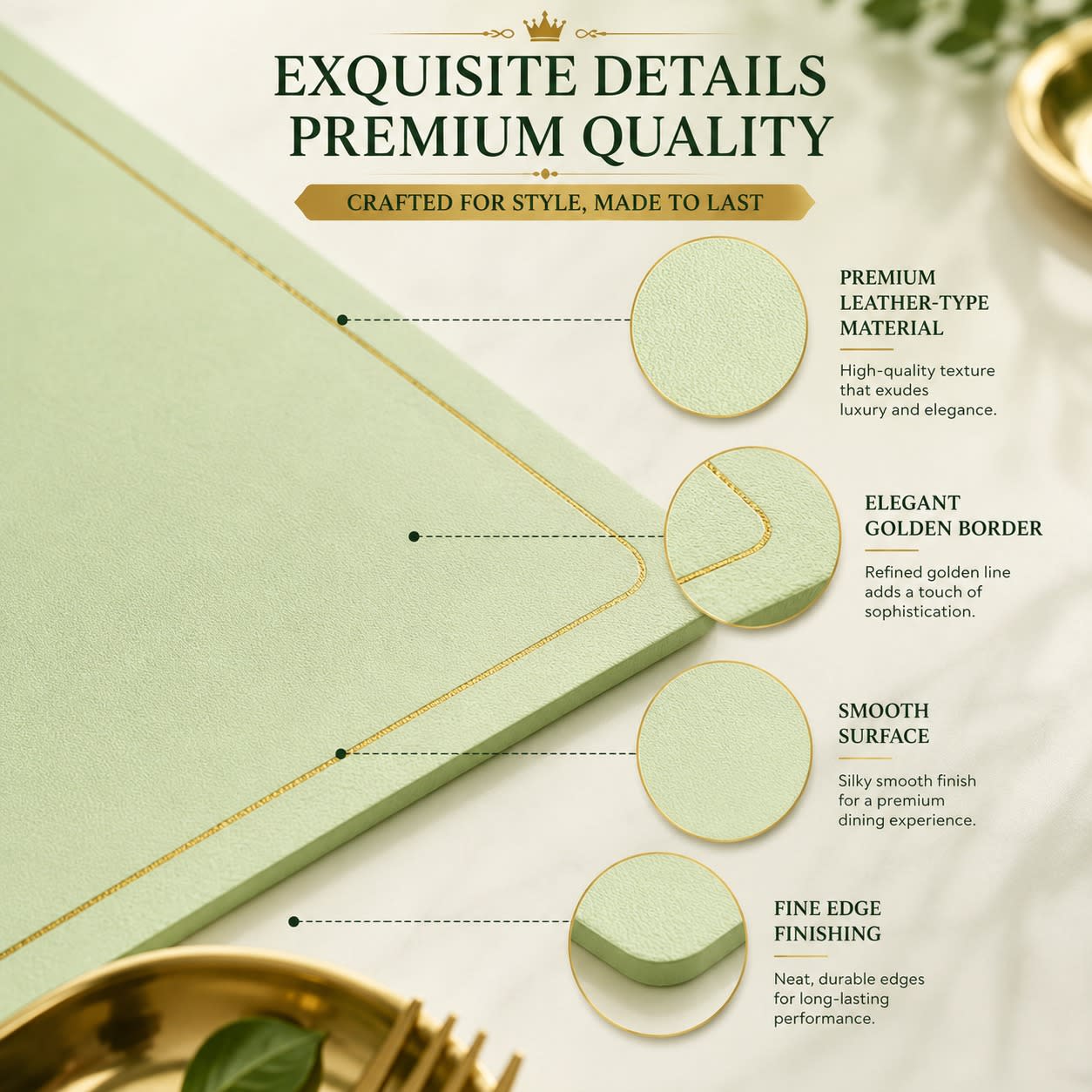 Premium Leather Type Table Mats with Golden Border - (Quantity: 6pcs) — view 6