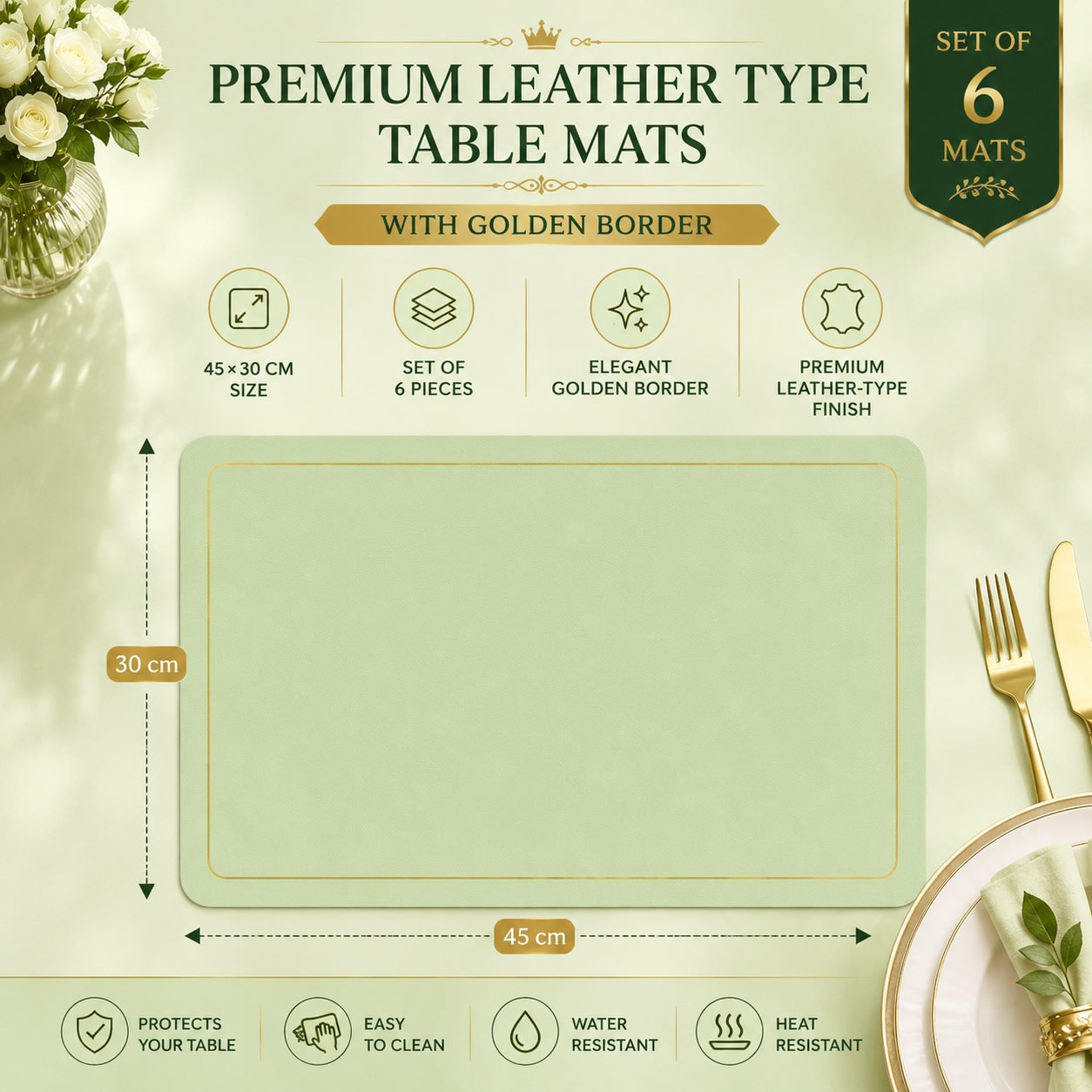 Premium Leather Type Table Mats with Golden Border - (Quantity: 6pcs) — view 7