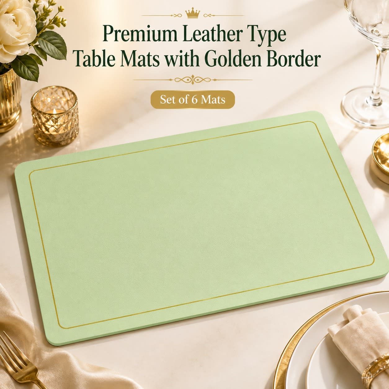 Premium Leather Type Table Mats with Golden Border - (Quantity: 6pcs) — view 8