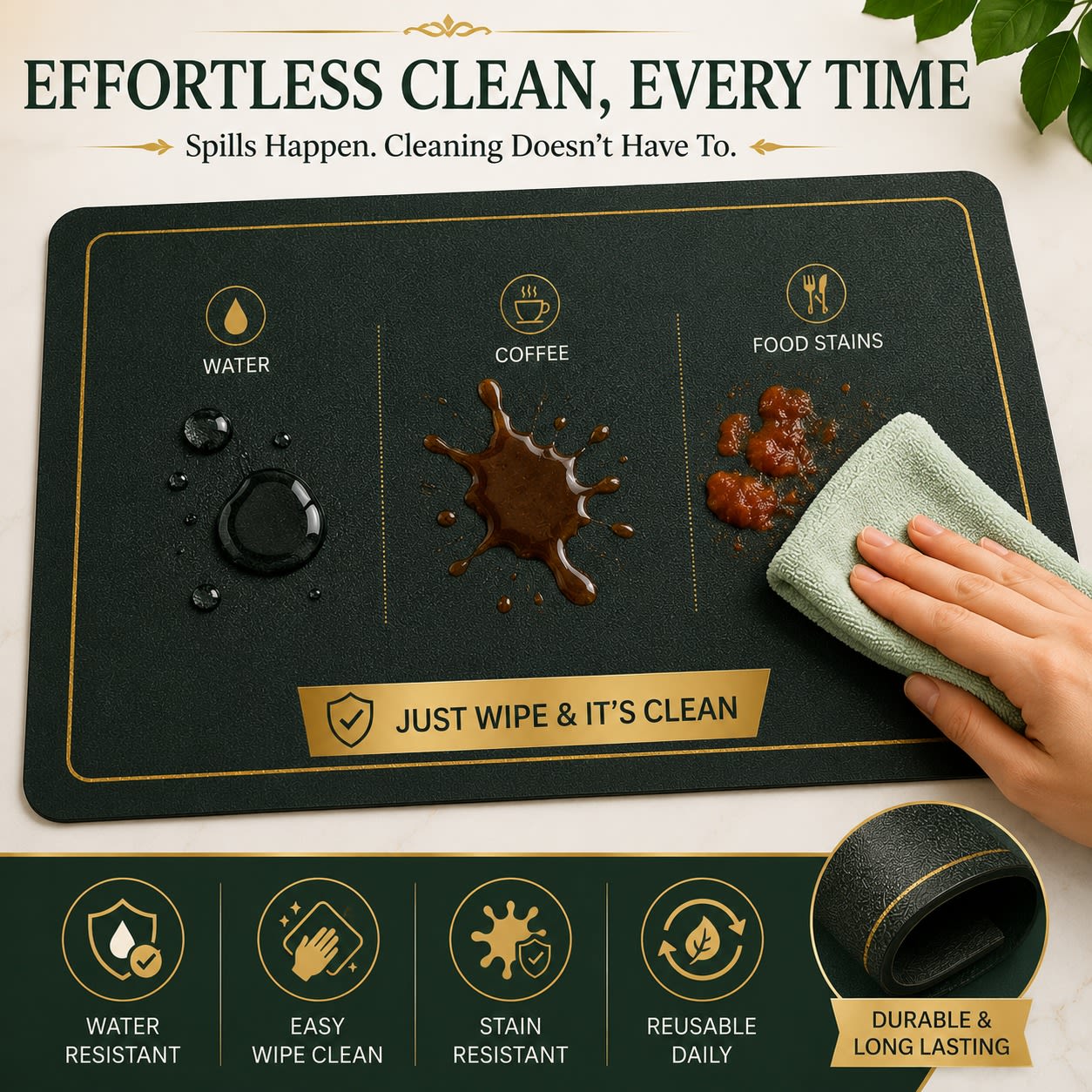 Premium Leather Type Table Mats with Golden Border - (Quantity: 6pcs) — view 5
