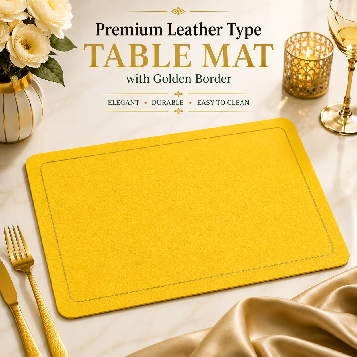 Premium Leather Type Table Mats with Golden Border - (Quantity: 6pcs) — view 8