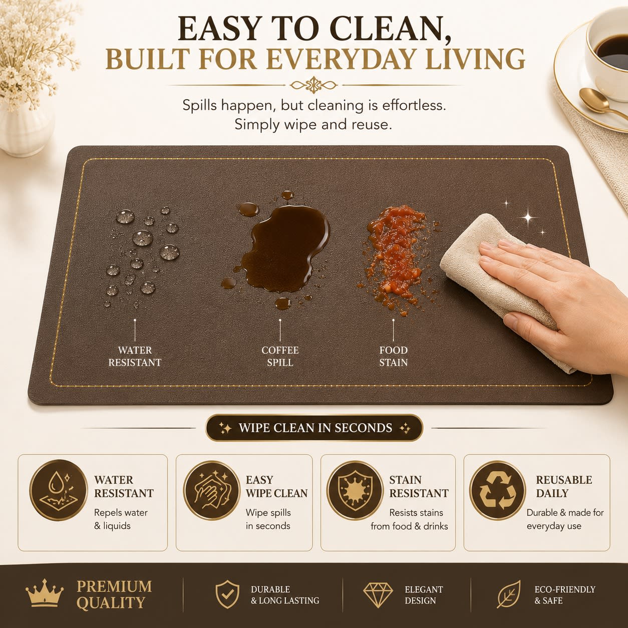 Premium Leather Type Table Mats with Golden Border - (Quantity: 6pcs) — view 4