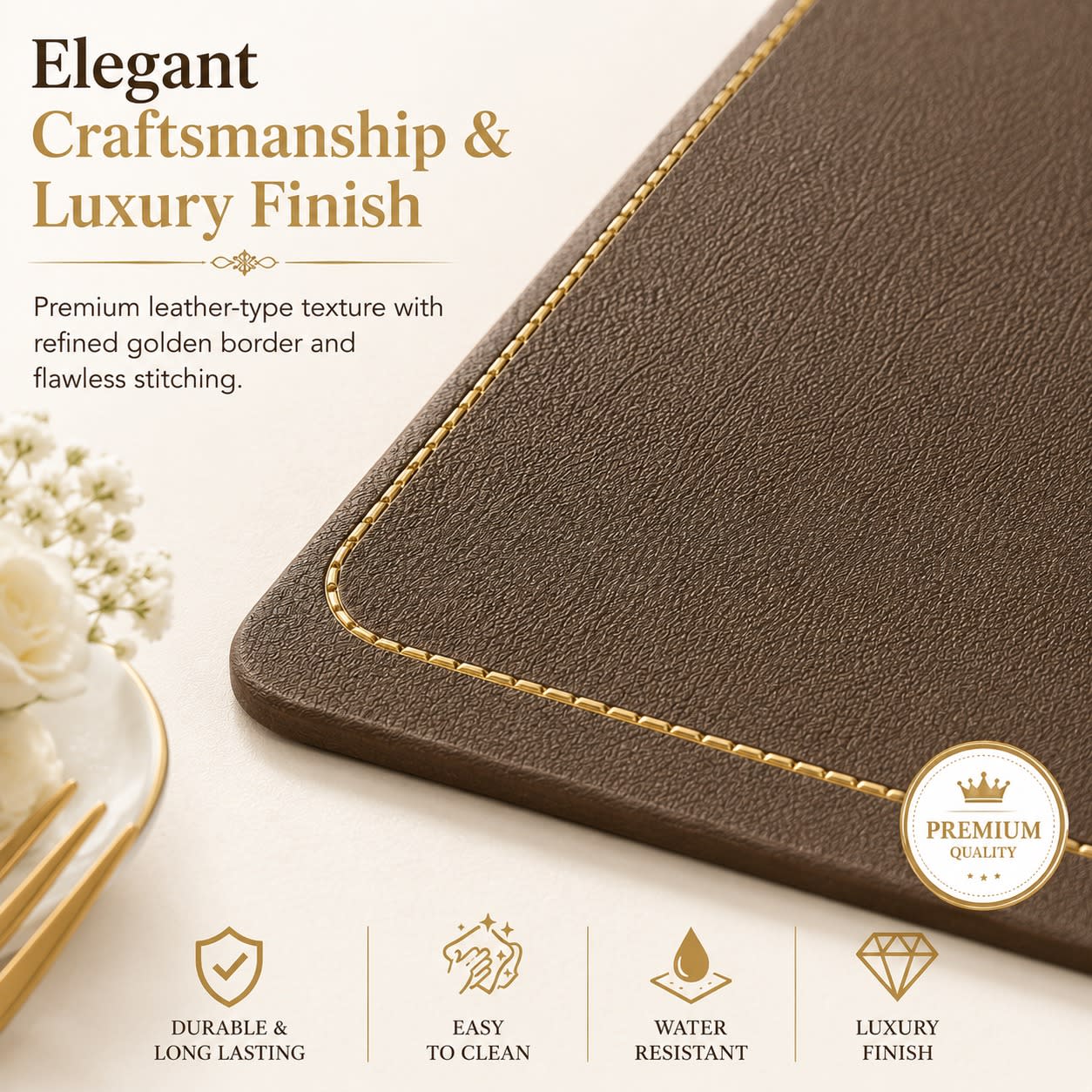 Premium Leather Type Table Mats with Golden Border - (Quantity: 6pcs) — view 6