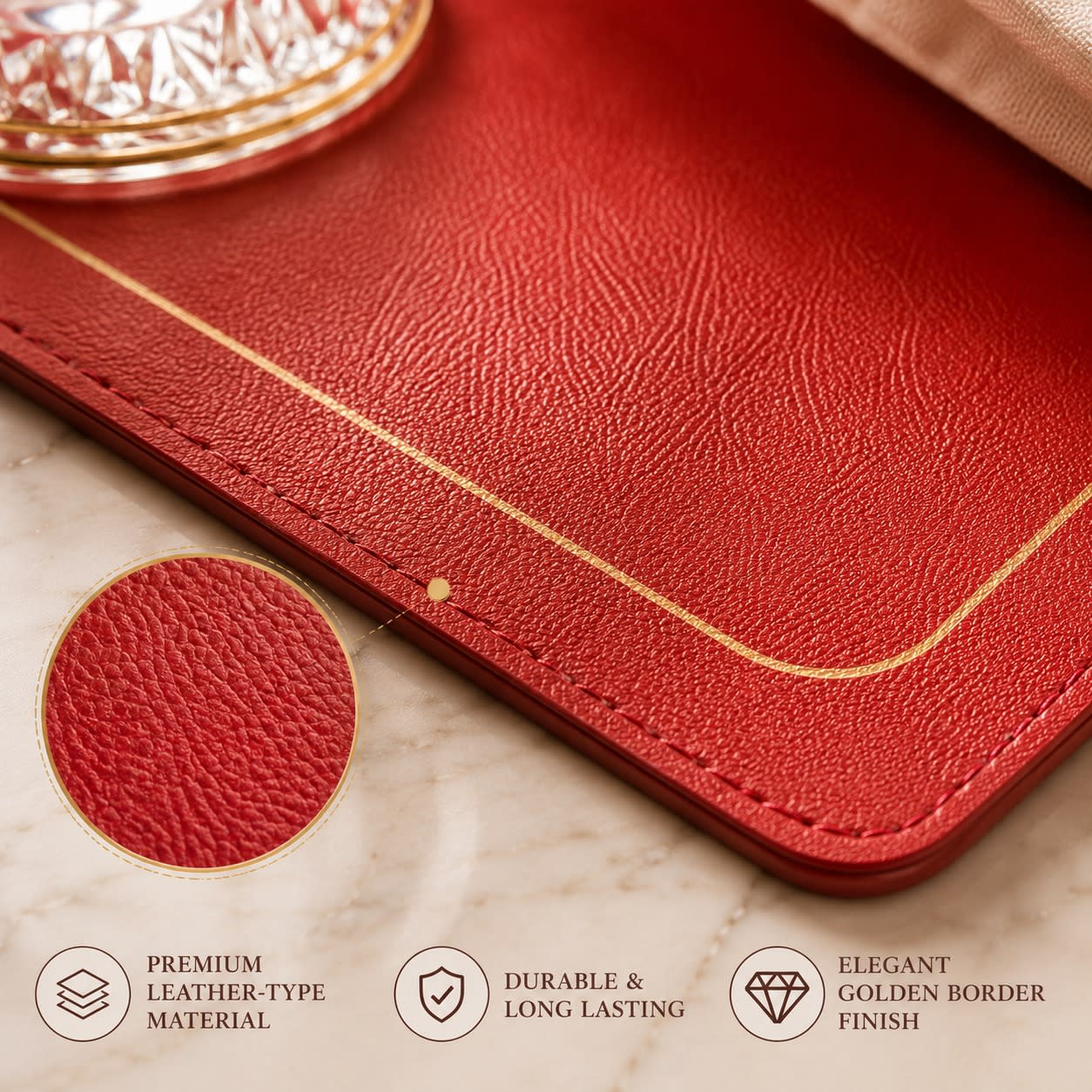 Premium Leather Type Table Mats with Golden Border - (Quantity: 6pcs) — view 3