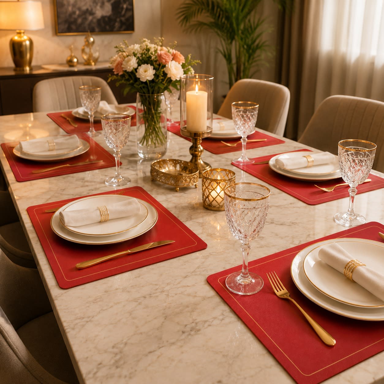 Premium Leather Type Table Mats with Golden Border - (Quantity: 6pcs) — view 4