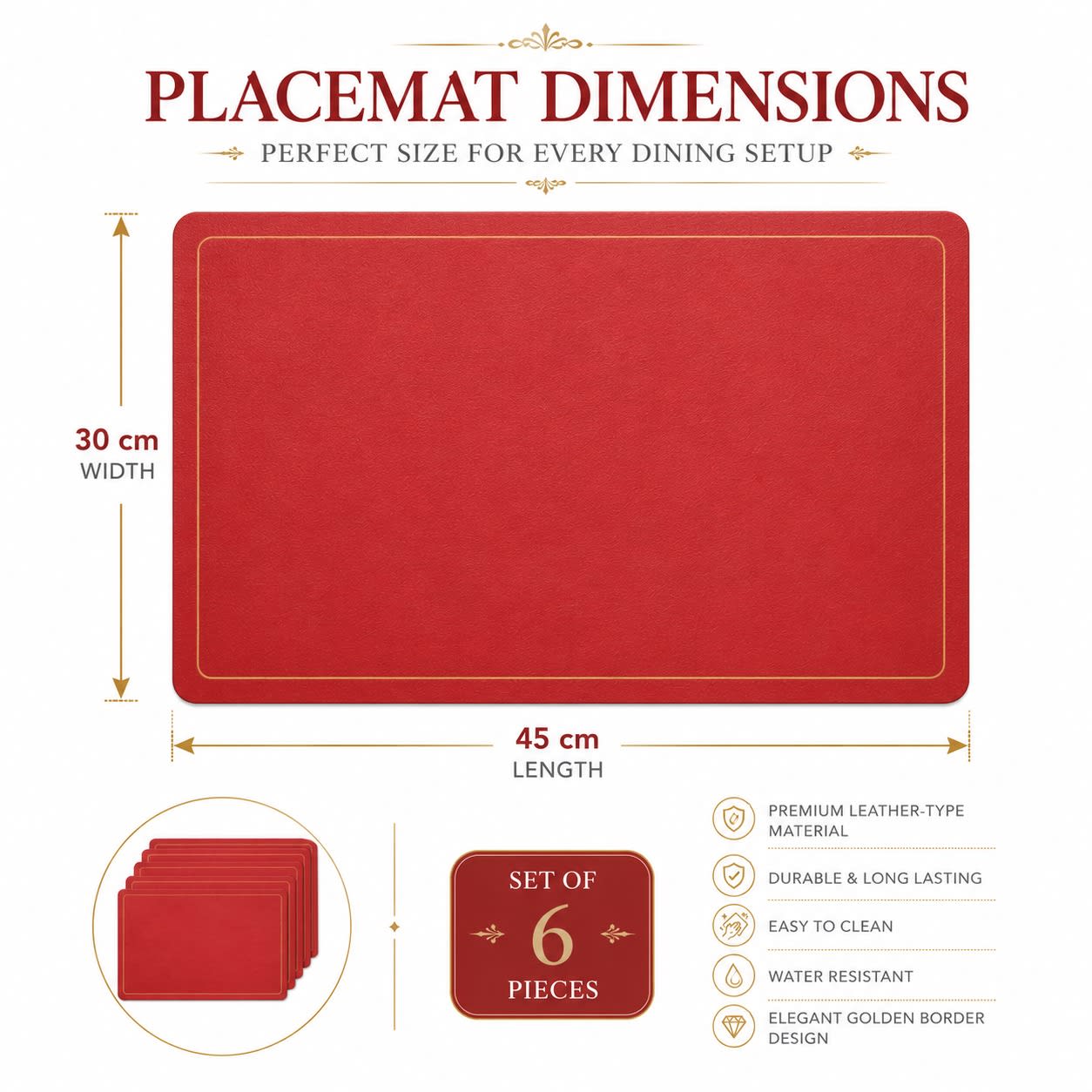 Premium Leather Type Table Mats with Golden Border - (Quantity: 6pcs) — view 5