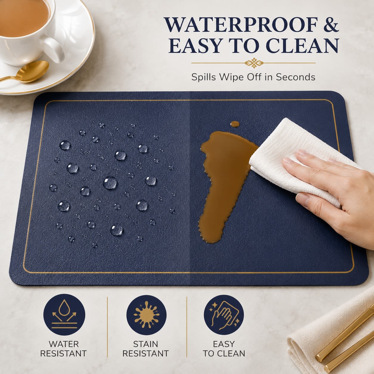 Premium Leather Type Table Mats with Golden Border - (Quantity: 6pcs) — view 6