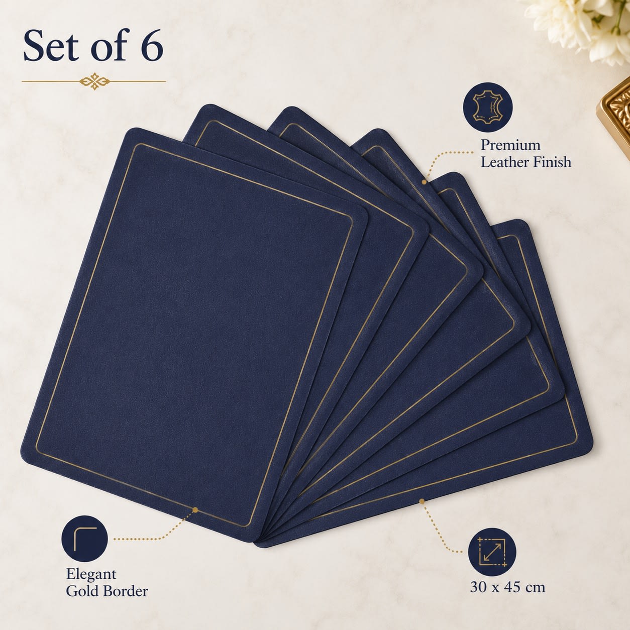 Premium Leather Type Table Mats with Golden Border - (Quantity: 6pcs) — view 7