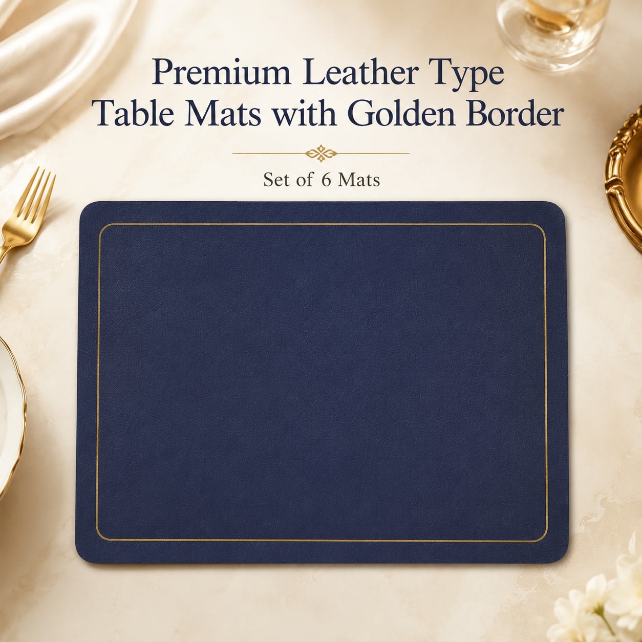Premium Leather Type Table Mats with Golden Border - (Quantity: 6pcs) — view 8