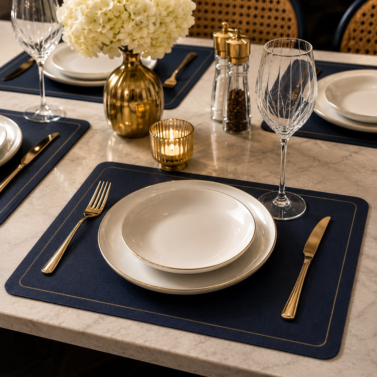 Premium Leather Type Table Mats with Golden Border - (Quantity: 6pcs) — view 9