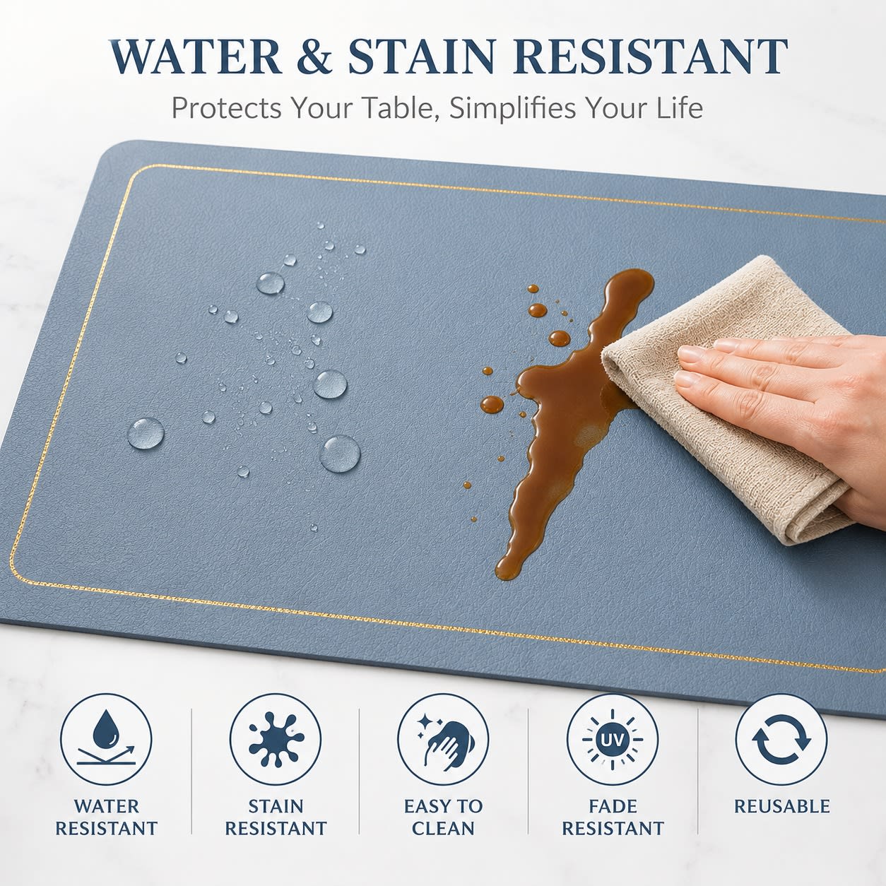 Premium Leather Type Table Mats with Golden Border - (Quantity: 6pcs) — view 5