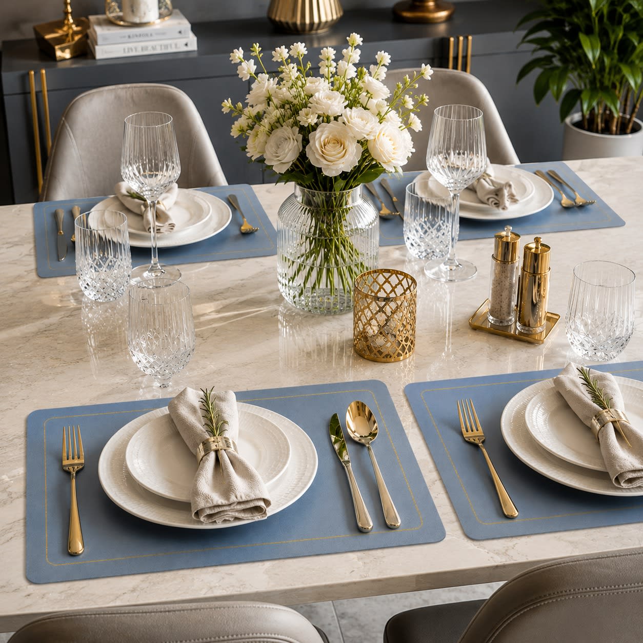 Premium Leather Type Table Mats with Golden Border - (Quantity: 6pcs) — view 7