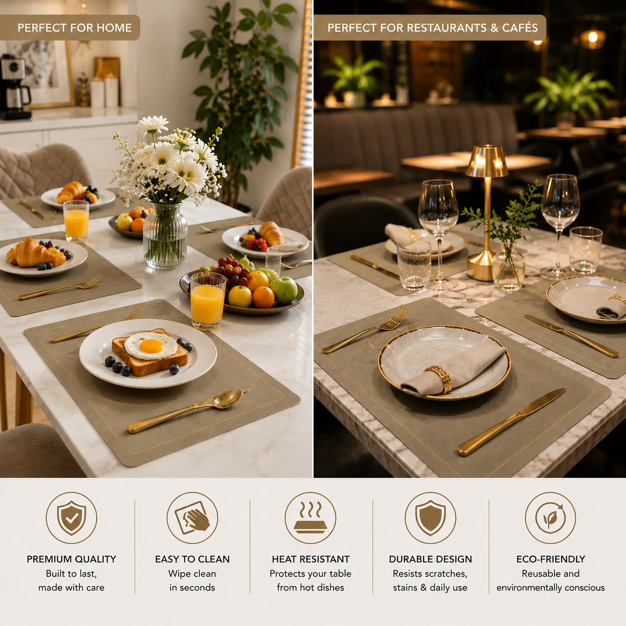 Premium Leather Type Table Mats with Golden Border - (Quantity: 6pcs) — view 4