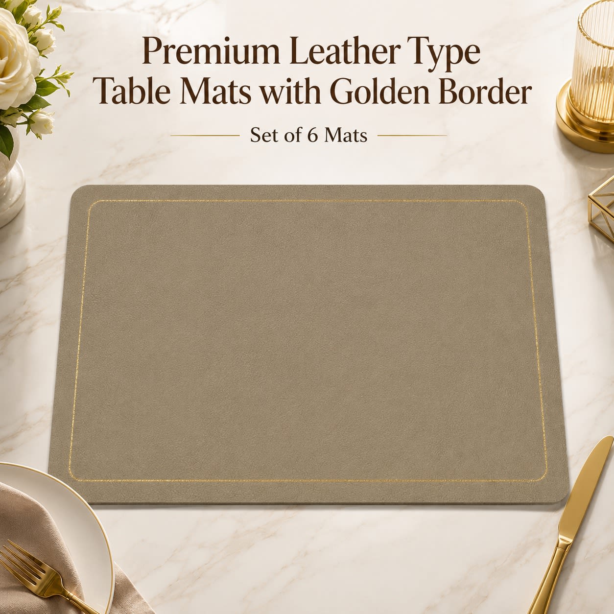 Premium Leather Type Table Mats with Golden Border - (Quantity: 6pcs) — view 7