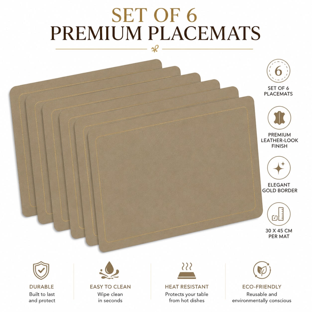 Premium Leather Type Table Mats with Golden Border - (Quantity: 6pcs) — view 8