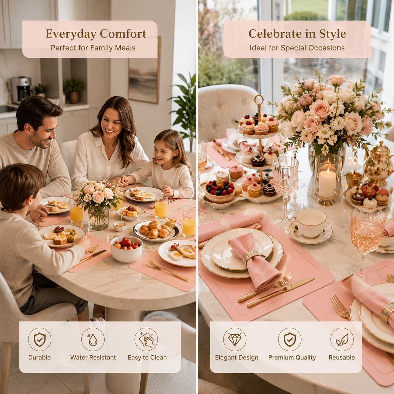 Premium Leather Type Table Mats with Golden Border - (Quantity: 6pcs) — view 3