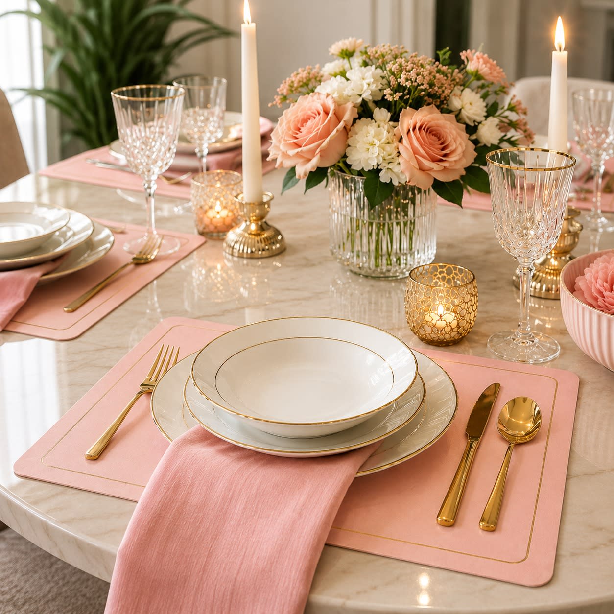 Premium Leather Type Table Mats with Golden Border - (Quantity: 6pcs) — view 6