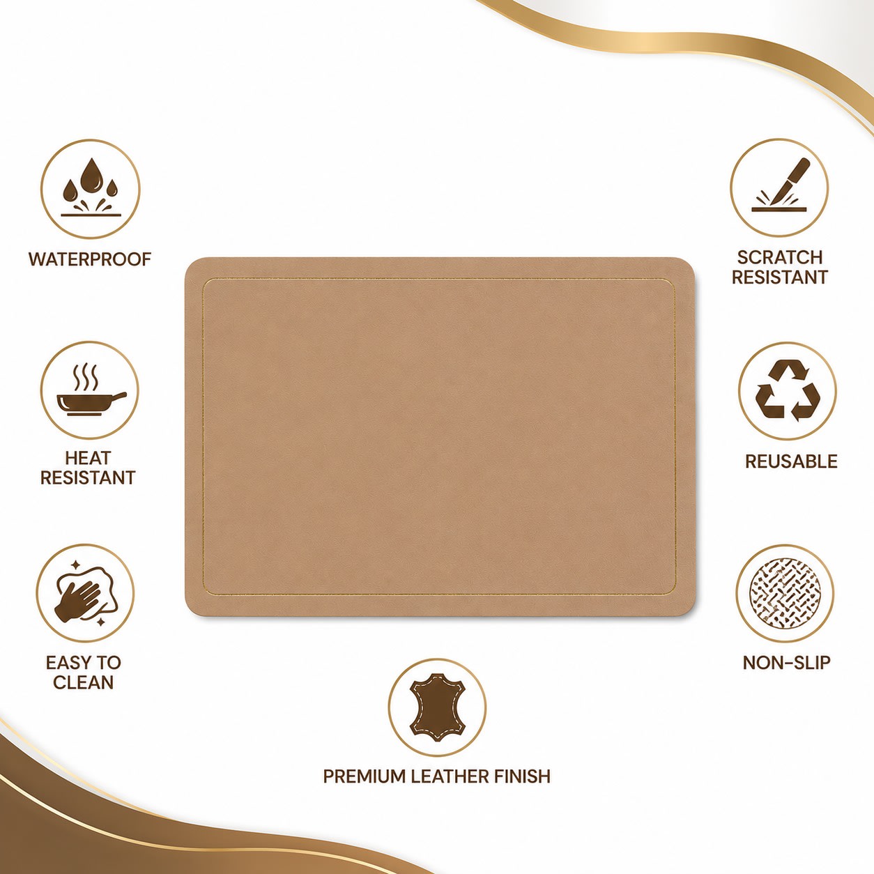 Premium Leather Type Table Mats with Golden Border - (Quantity: 6pcs) — view 5