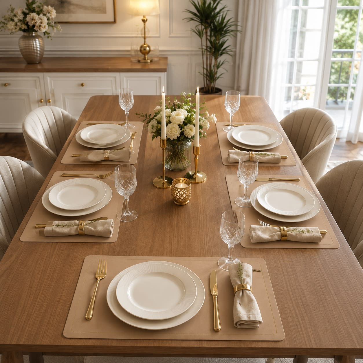 Premium Leather Type Table Mats with Golden Border - (Quantity: 6pcs) — view 6