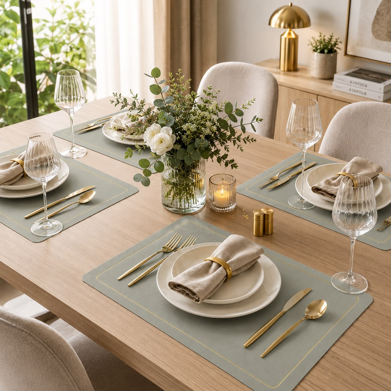 Premium Leather Type Table Mats with Golden Border - (Quantity: 6pcs) — view 8