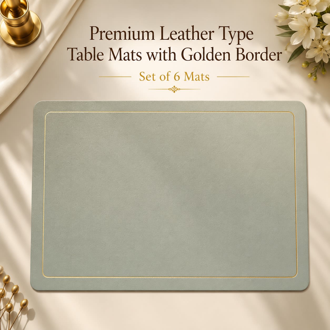 Premium Leather Type Table Mats with Golden Border - (Quantity: 6pcs) — view 9