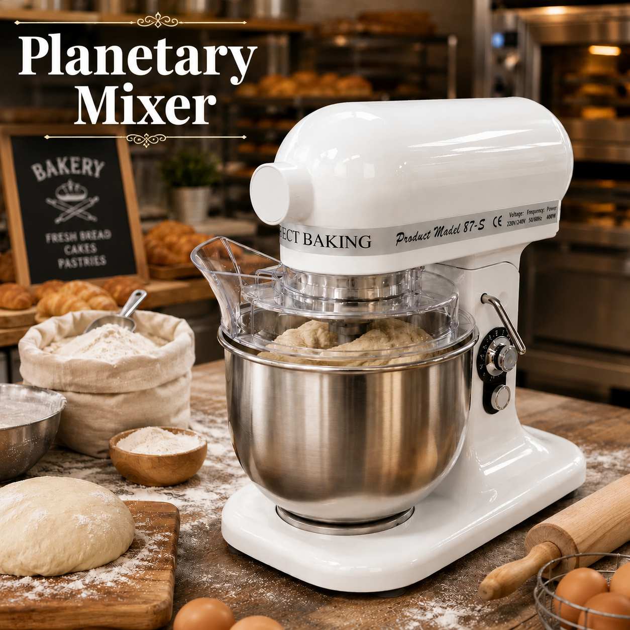 Electric Planetary Mixer with 3 Whisk Attachments & Safety Guard - Black Body | Gear Model