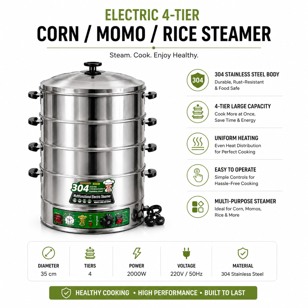 Electric 4-Tier Corn / Momo / Rice Steamer - 35cm — view 3