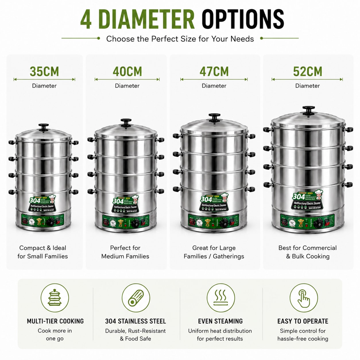Electric 4-Tier Corn / Momo / Rice Steamer - 40cm — view 4
